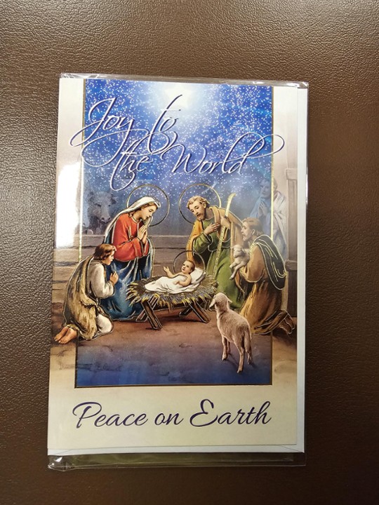 Tan Holy Family with Shepards "Joy to the World, Peace on Earth"