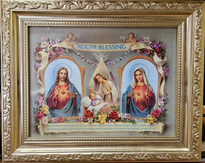 6x8" Baby Room Blessing in Silver Wood Frame, Both Hearts