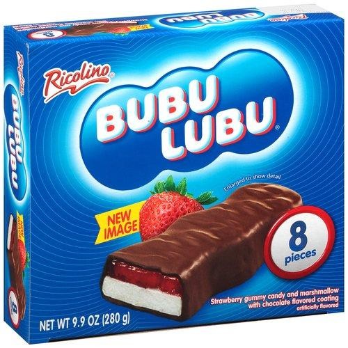 Ricolino Bubulubu Chocolate Strawberry Gummy and Marshmallow Candy  8 Count Bag