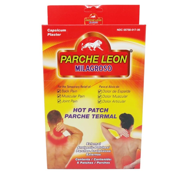 Parche De Leon Topical Analgesic Hot Patch. Joint and Muscle Pain Relief with Menthol and Capsicum. for External Use. 6 Patches