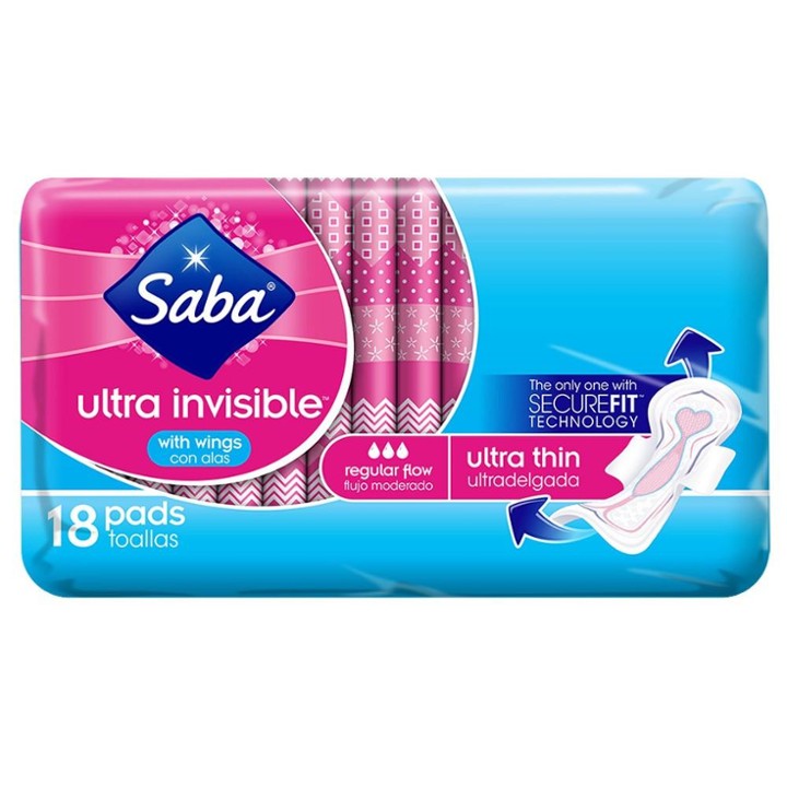 Saba Ultra Invisible Thin Regular Pads - 18ct