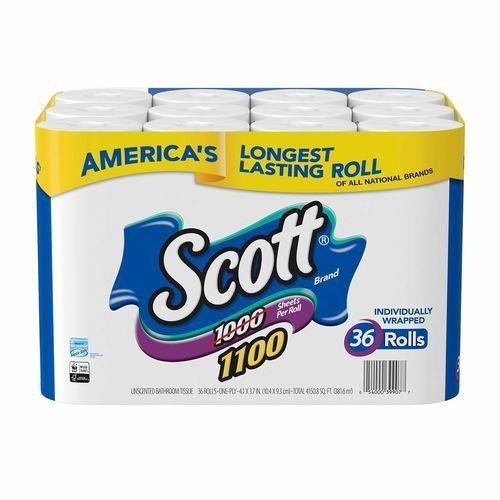 Scott 1100 Unscented Bath Tissue  1-ply (36 Rolls = 1100 Sheets per Roll) - Individually Wrapped Toilet Paper