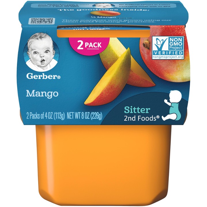 Gerber Natural Baby Food Stage 2 Mango Puree 4 Oz Each / 2 Pack