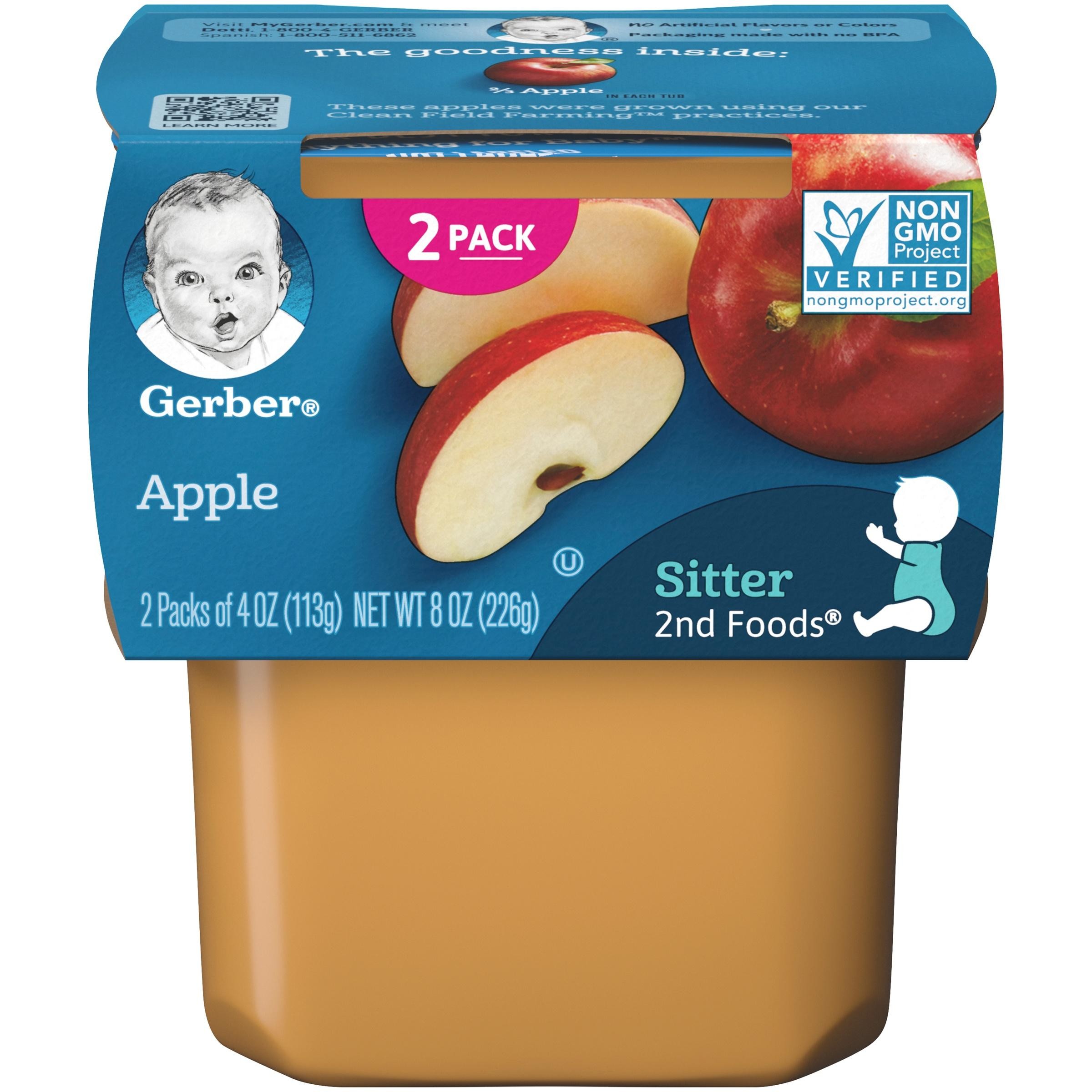Gerber Natural Baby Food Stage 2 Apple Puree 4 Oz Each / 2 Pack