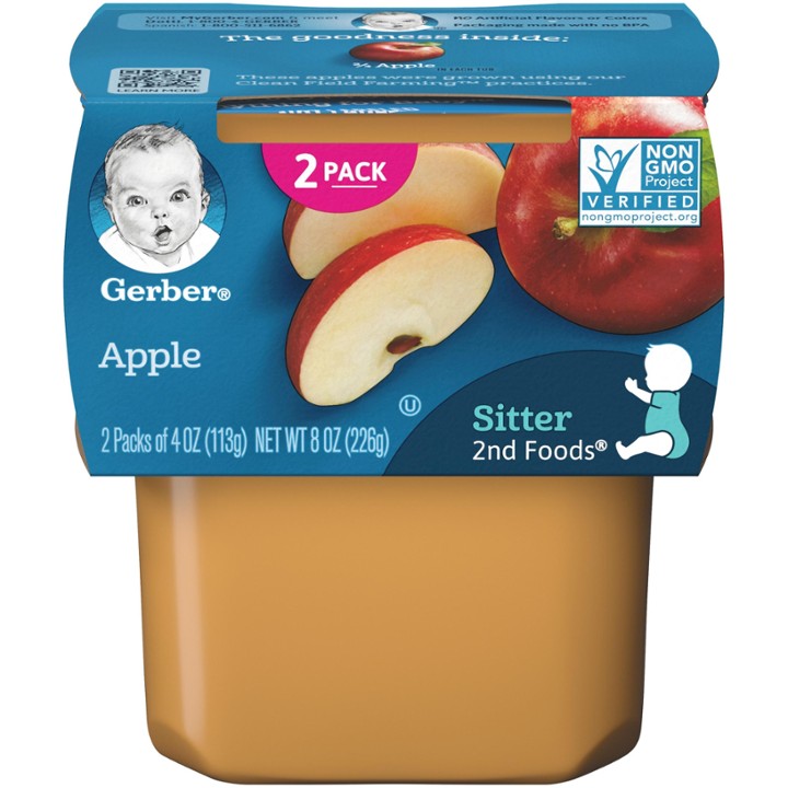 Gerber Natural Baby Food Stage 2 Apple Puree 4 Oz Each / 2 Pack