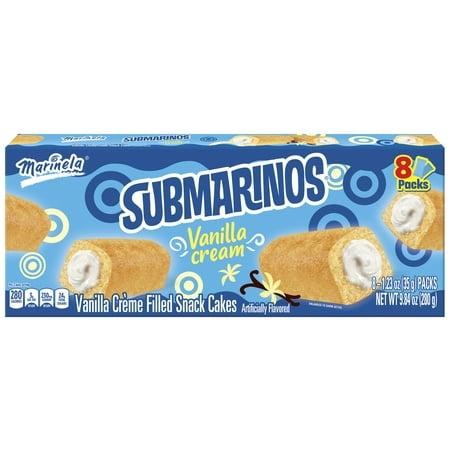 Marinela Submarinos Vanilla  Vanilla Crème Filled Snack Cakes  Artificially Flavored  8 Pack per Box