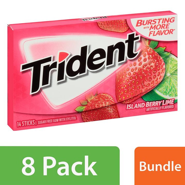 Trident Sugar Free Island Berry Lime Gum, 14 per Pack, 12/Pack (304-00066)