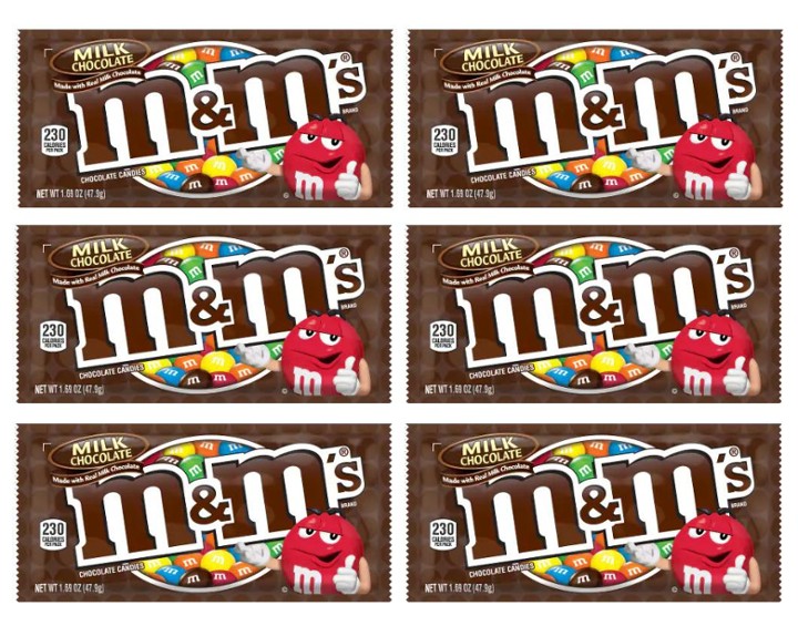 M&M's Milk Chocolate, Singles Size, 1.69-Ounce Pouches (Choose from: 6 or 12)