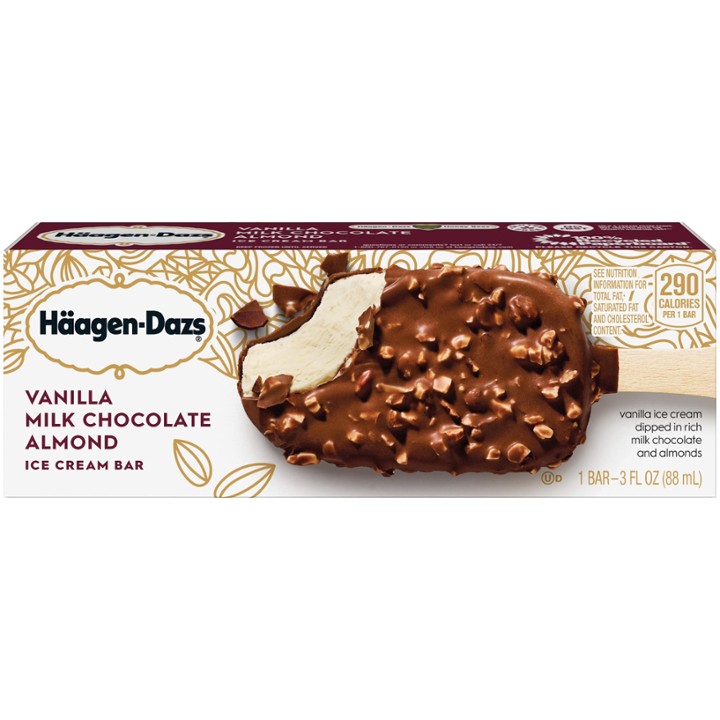 Haagen-Dazs Ice Cream Bar Vanilla Milk Chocolate Almond - 3.0 Oz