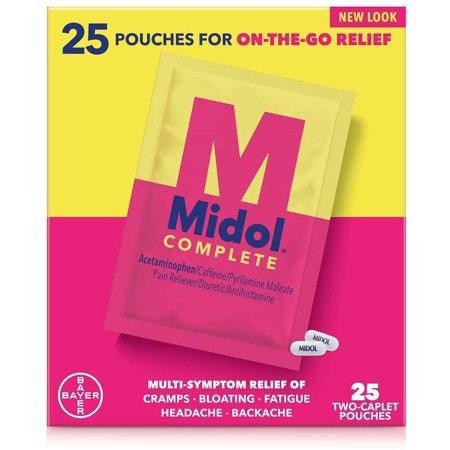 Midol Complete Caplets with Acetaminophen for Menstrual Symptom Relief - 50 Count (25 Pouches of 2 Caplets), on the Go Menstrual Pain Relief