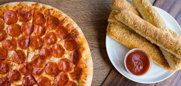 WEB:  Medium 1 Topp Pizza & Parm BREADSTICKS