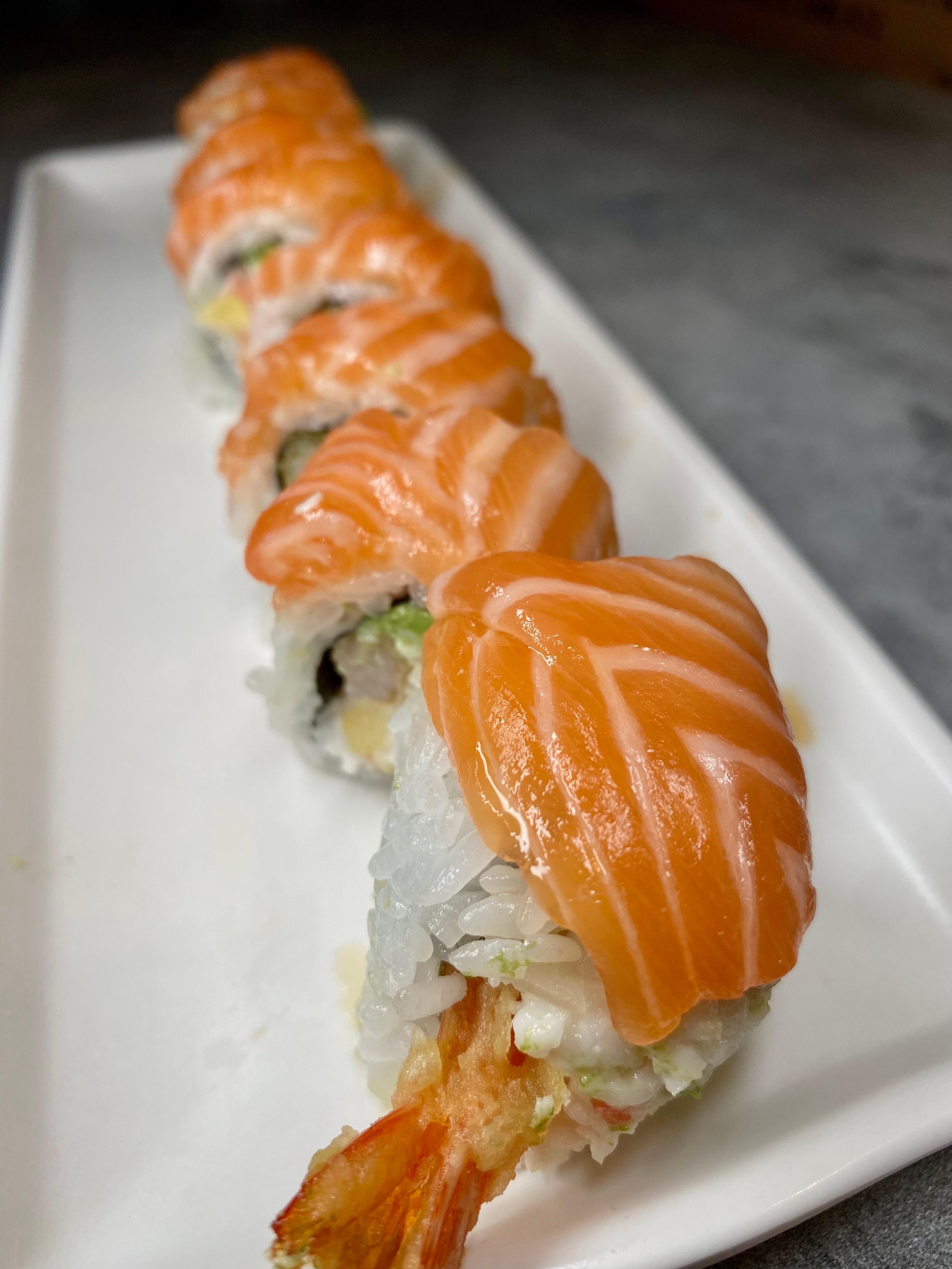 Salmon on Crunch Roll
