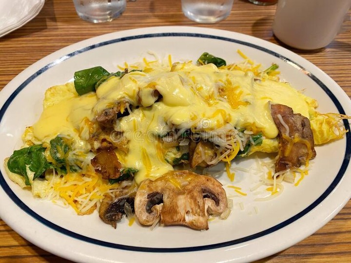 Mushroom, Spinach and Hollandaise Omelette