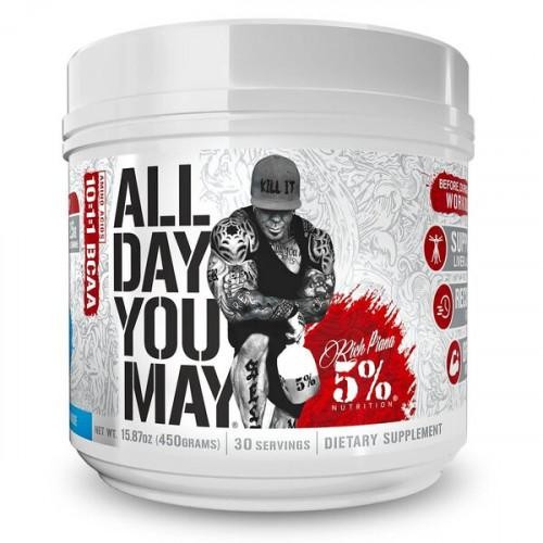 Rich Piana 5% Nutrition All Day You May Legendary BCAA Powder  9g of Amino Acids | Elite Muscle Recovery  Lactic Acid Buffer  Joint Support | Sugar-Fr