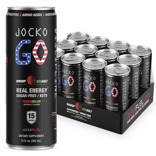 Jocko GO Energy Drink (WhoopAssault Watermelon) - Sugar-Free All-Natural Nootropic Keto Drink with Monk Fruit