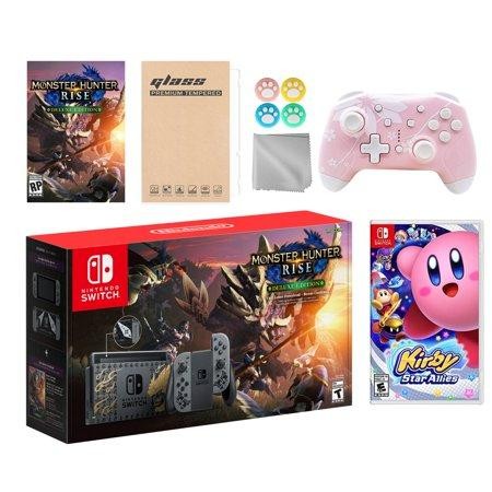 Nintendo Switch Monster Hunter Limited Console Set Plus Monster Hunter Rise Deluxe Edition  Bundle with Kirby Star Allies and Mytrix Wireless Switch P