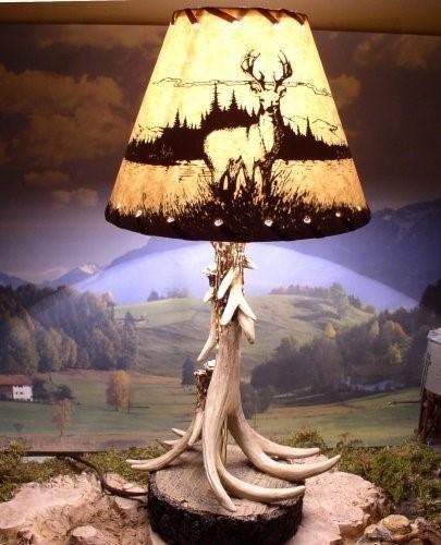 Single Antler Lamp with Deer Shade