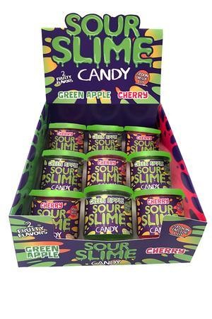 Sour Slime Candy  One 3.5 Oz Container of Either Cherry or Green Apple Flavored Slime