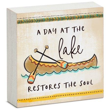 CounterArt  Lake Restores Soul  Decorative Wood Block Sign 3.75  by 3.75