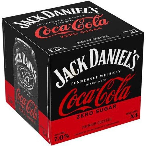 Jack Daniel's & Coca-Cola Zero Ready to Drink Ready-to-drink - 4x 16oz Cans