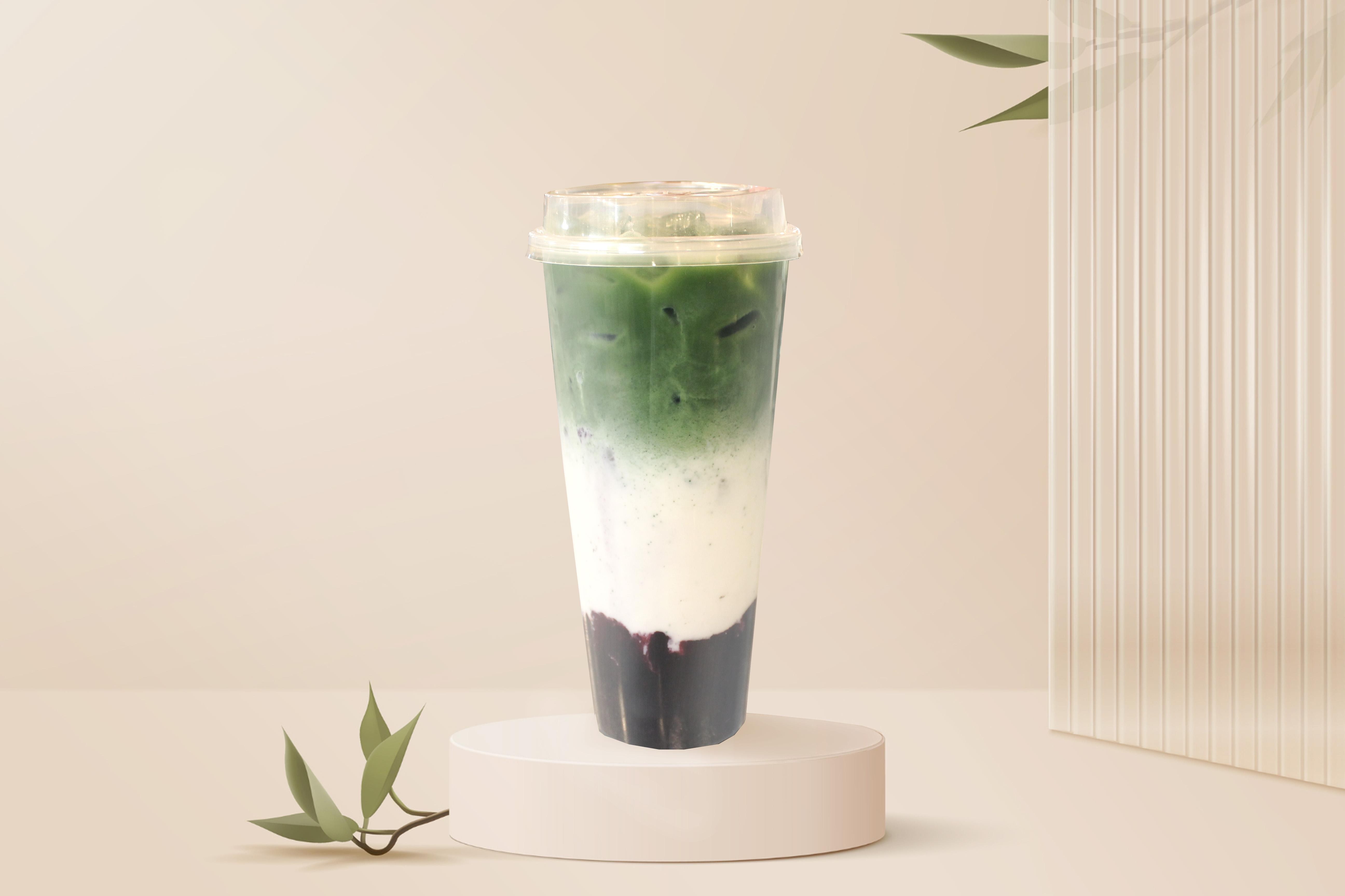 Matcha Iced Latte with Blueberry Sauce