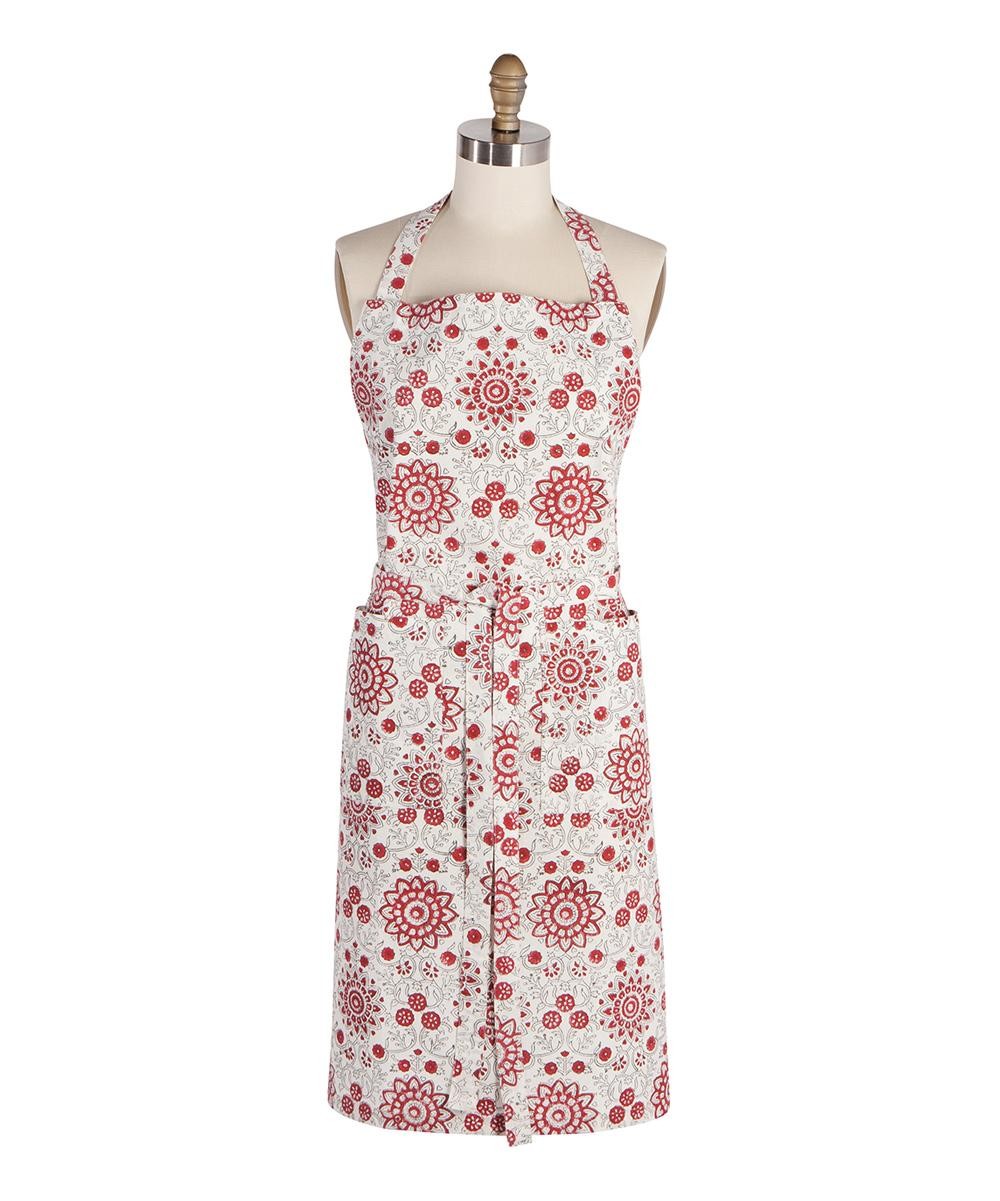 Heirloom  Aprons  - White & Red Passionflower Heirloom Block-Printed Apron