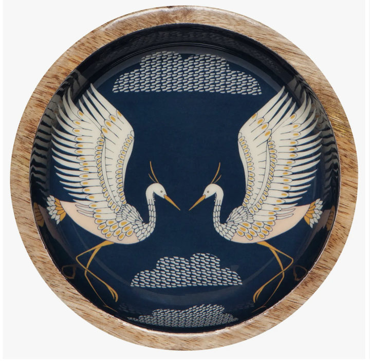 Navy & Cream Flight of Fancy Mango Wood Shallow Bowl