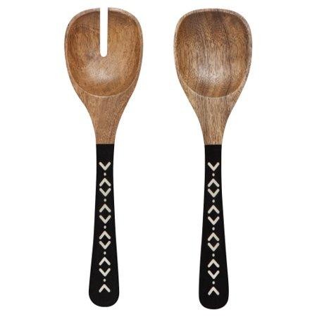 Now Designs Mango Wood Ziggy Salad Servers  Set of 2  Black