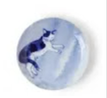 Miya Blue Cat Plate Laying 6.25"