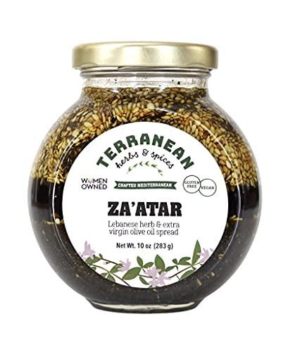 Terranean Herbs & Spices Za’atar Spread, 10 Oz Jar, Gluten Free and Vegan, Authentic Lebanese Herb & Extra Virgin Olive Oil Condiment Spread