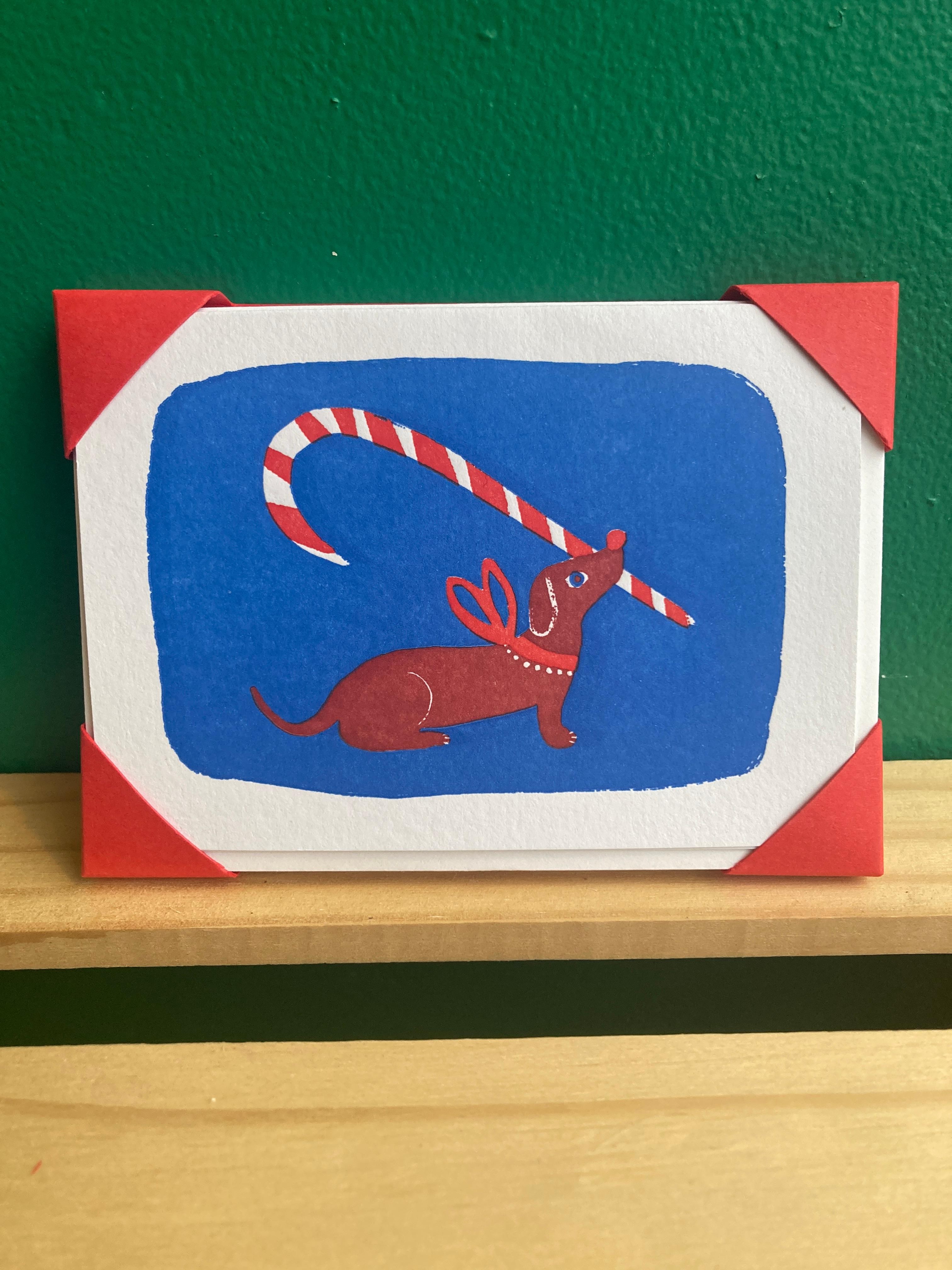 Letterpress Candy Cane Dog Note Cards (5-pack)