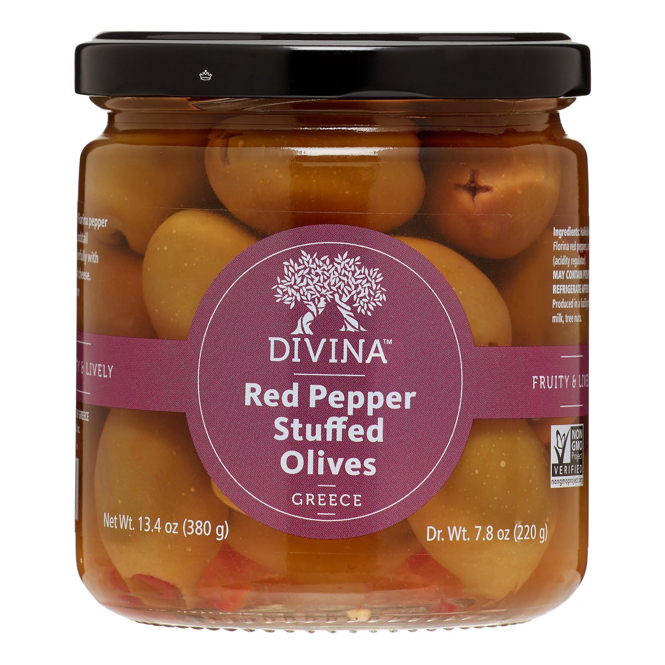 Divina Red Pepper Stuffed Olives 13.4 Oz