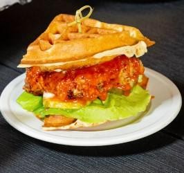 Buffalo Chicken and Waffle Sandwich