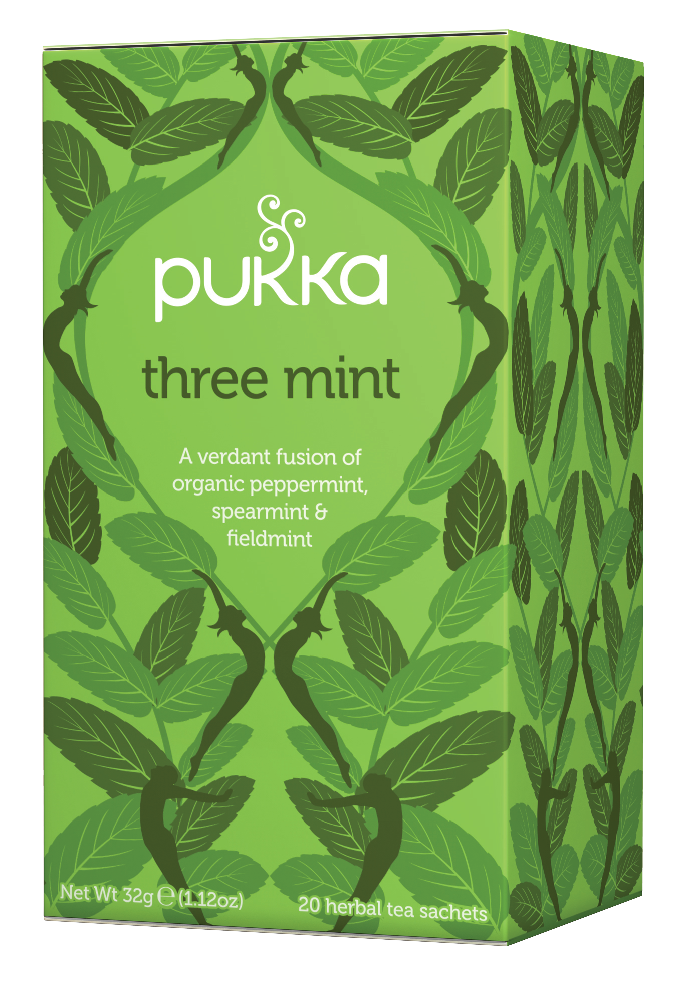 Pukka Three Mint Organic Herbal Tea  Peppermint  Caffeine-Free  Tea Bags 20 Count Box