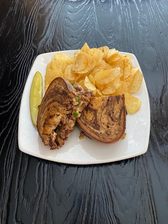 Philly Patty Melt - Philly Steak, Provolone, 1000 Is. Dressing on Marble Rye