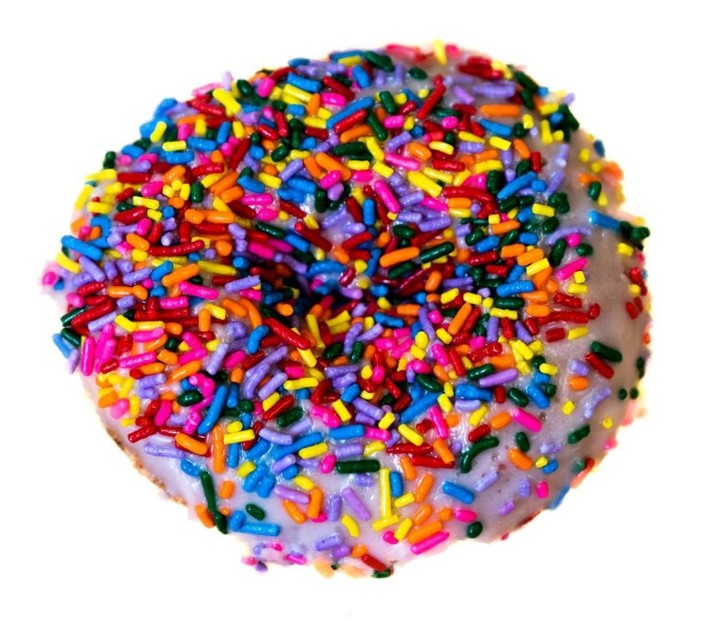 -Vanilla Cake- Strawberry Icing with Rainbow Sprinkles