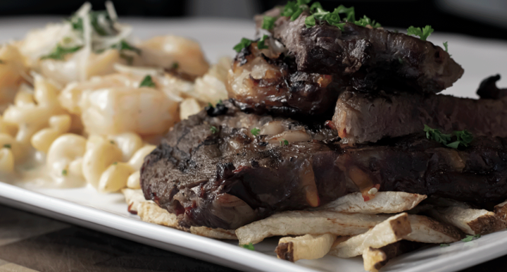 Tequila Steak with Shrimp Pasta