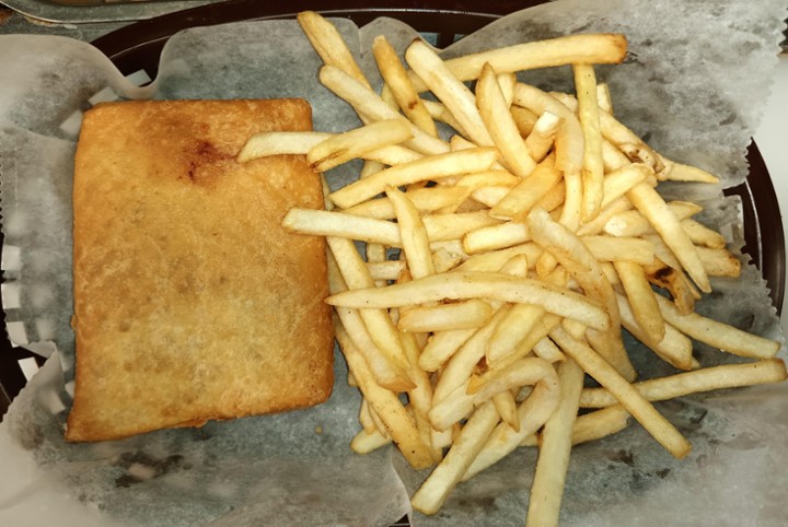 PIZZA PUFF WITH FRIES AND POP