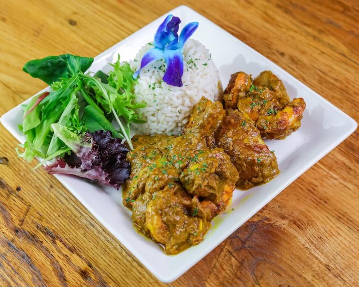 Prawns Curry with Dahl & Rice