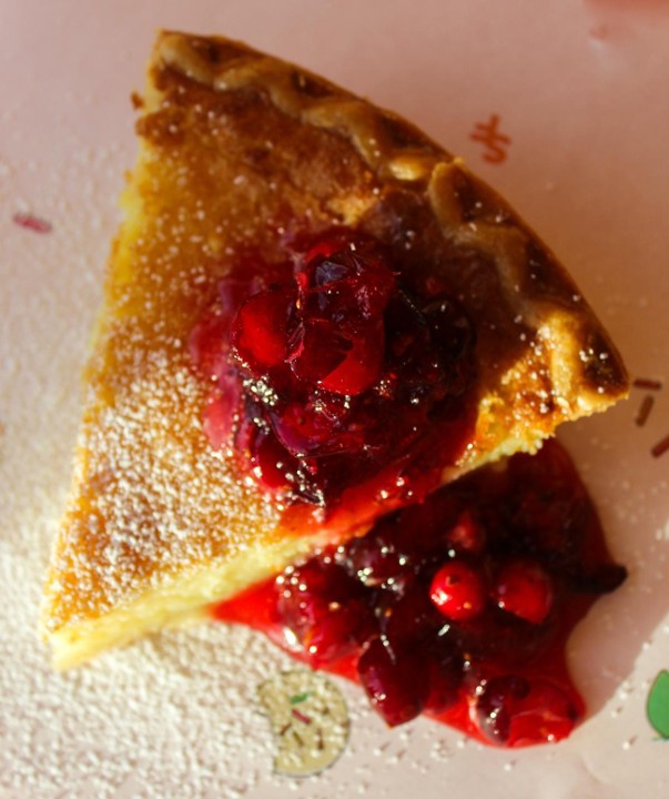 Buttermilk Pie with Cranberry Compote
