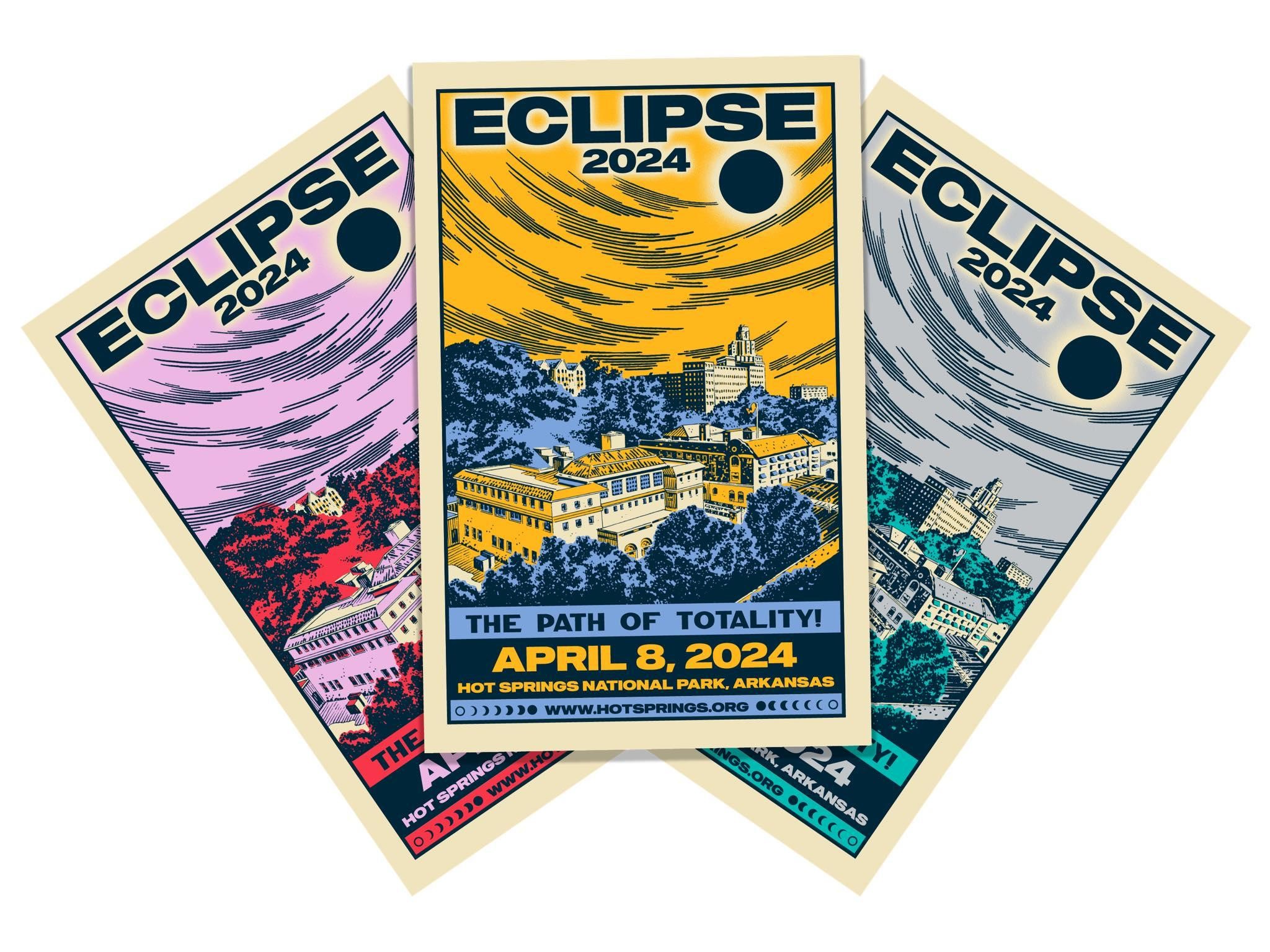 Eclipse 2024 Hot Springs Posters, Set of 3