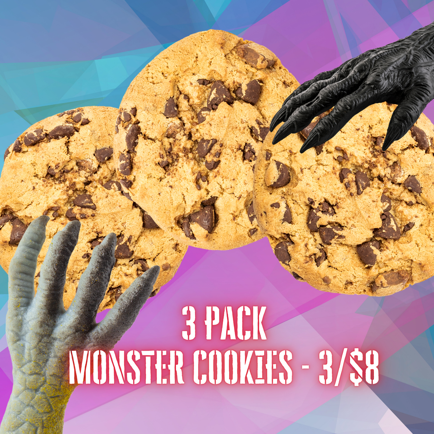 3-Pack Fresh Baked MONSTER Cookie (Chocolate Chip) - 3/$8