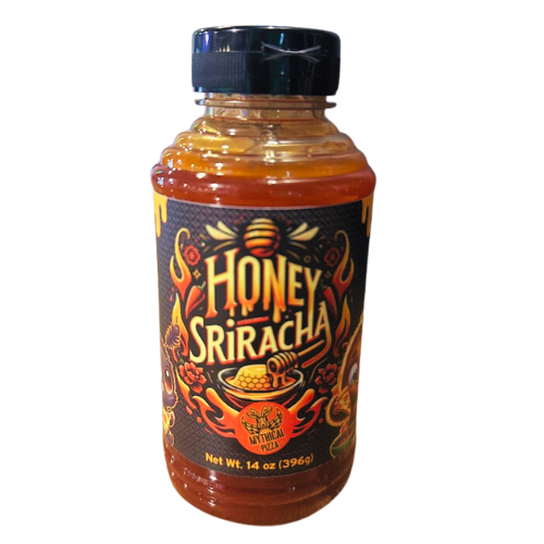 14oz Bottle of Mythical Pizza's Honey Sriracha