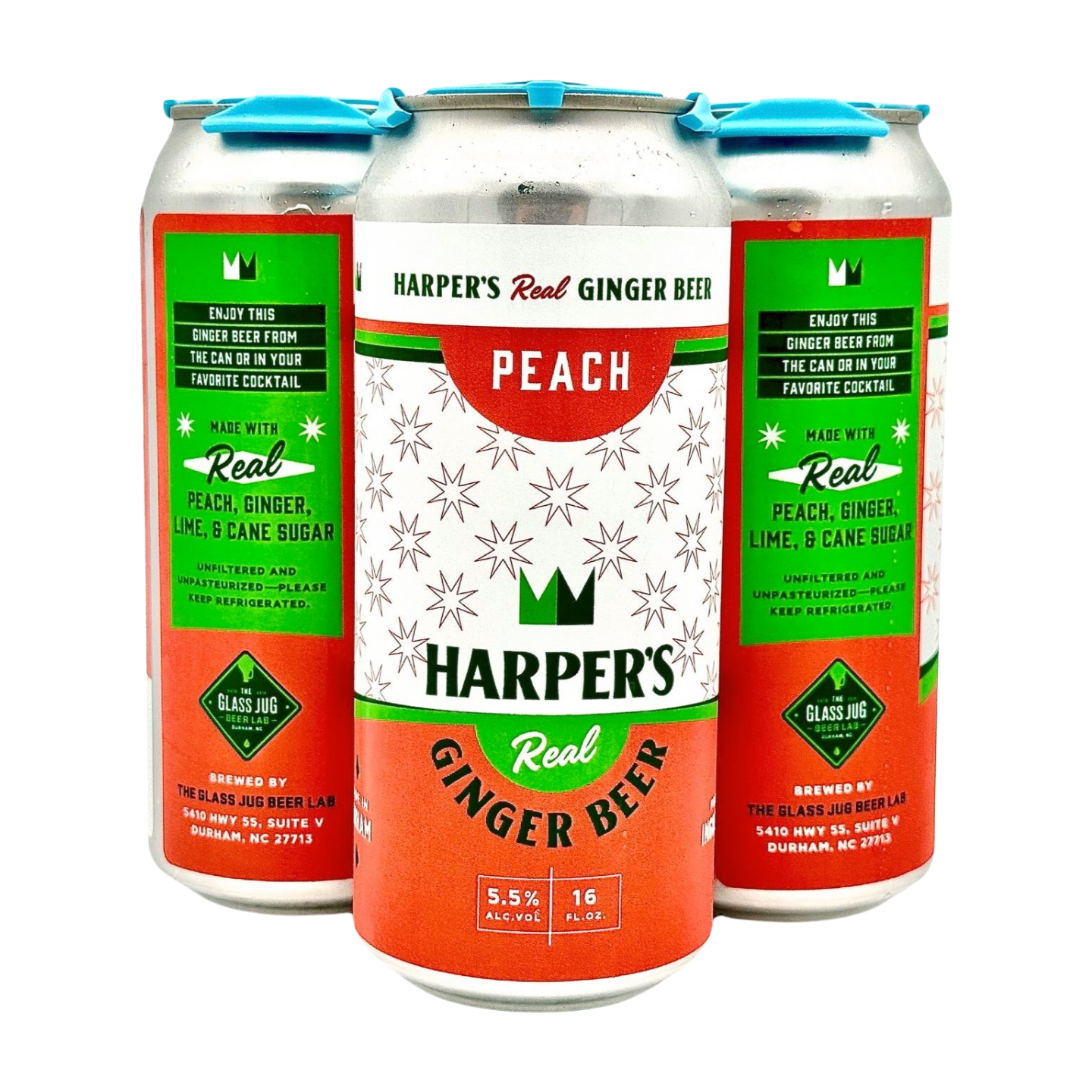 Harper's Peach Ginger Beer, 16 oz cans, 4 pack
