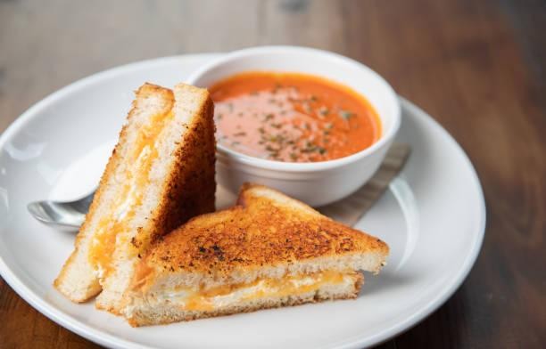 Cup Of Creamy Tomato Soup with Grilled Cheese Croutons & Grilled Cheese (Minimum 5 Orders)