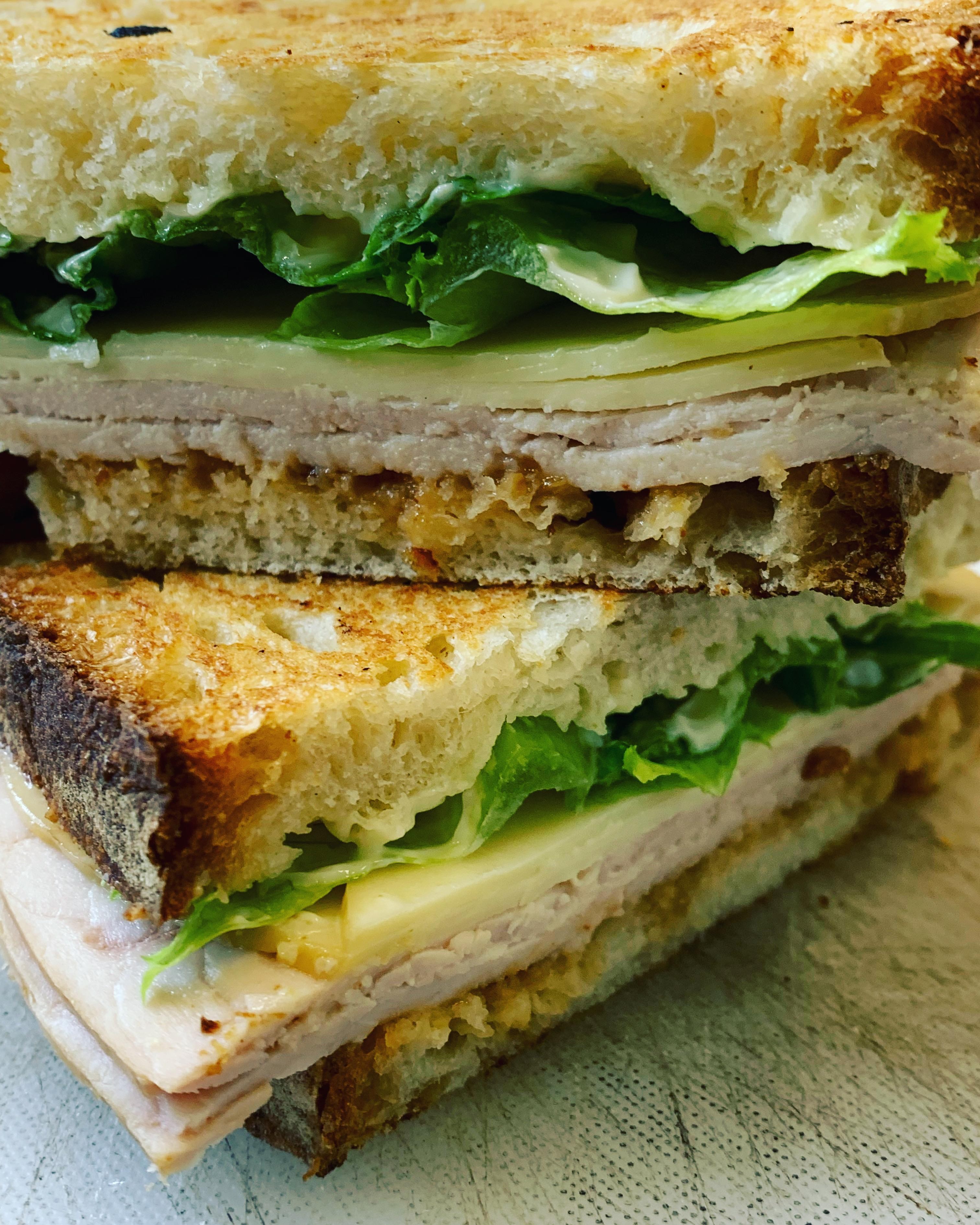 Turkey Sandwich with Smoked Gouda, Lettuce, Mayo and Honey-Chipotle Mustard