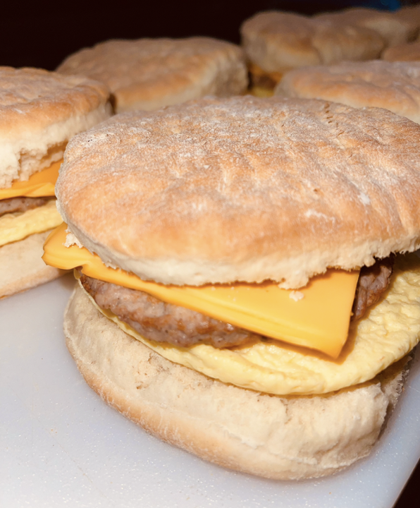 Sausage, Egg and Cheese on a Biscuit