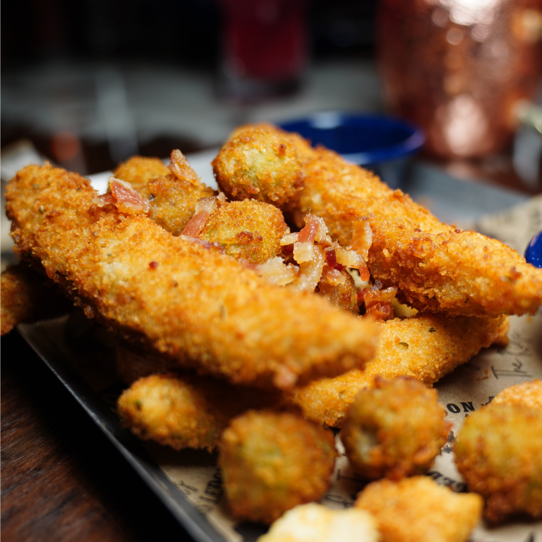 Fried Olives, Pickles & Mushrooms.