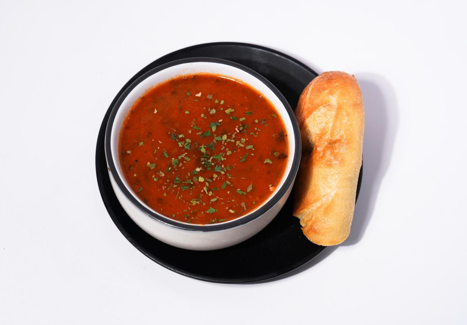 tomato soup with baguette