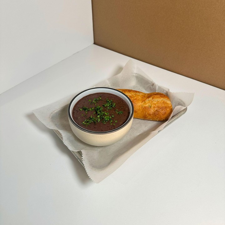 black bean soup with baguette